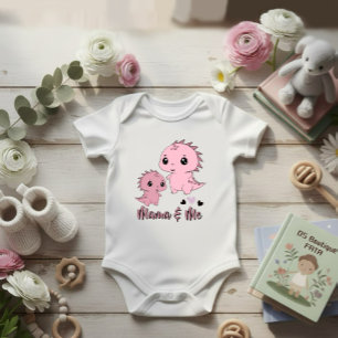 Para Bebê Body Infantil Dinossauro Rosa Fofo “Mamãe e Eu”
