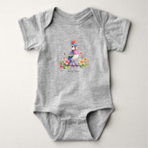 Body Infantil Floral de Pássaro Azul Rosa Fofo