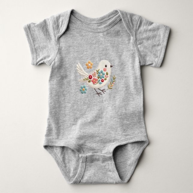 Para Bebê Body Infantil Floral Pequeno Pássaro Branco (Frente)
