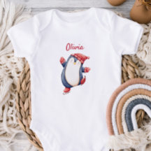 Body Infantil Fofo Com Um Pinguim De Patinação No 