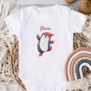Para Bebê Body Infantil Fofo Com Um Pinguim De Patinação No
