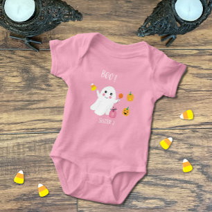 Para Bebê Body Infantil Rosa Irmãzinha Fantasma Fofa 2