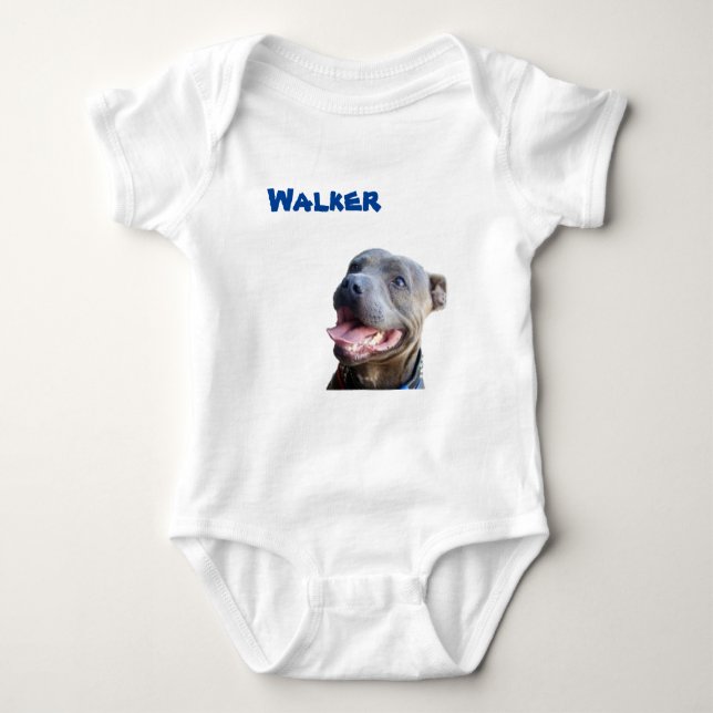 Para Bebê Body Infantil Walker Nome Com Staffy Bull Terrier  (Frente)