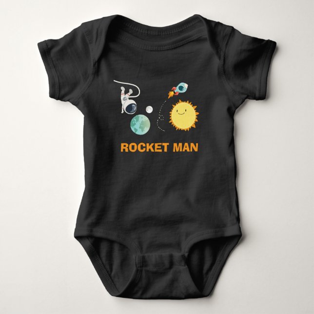 Para Bebê Body Romper de Aniversário Espaço Sideral Foguete  (Frente)