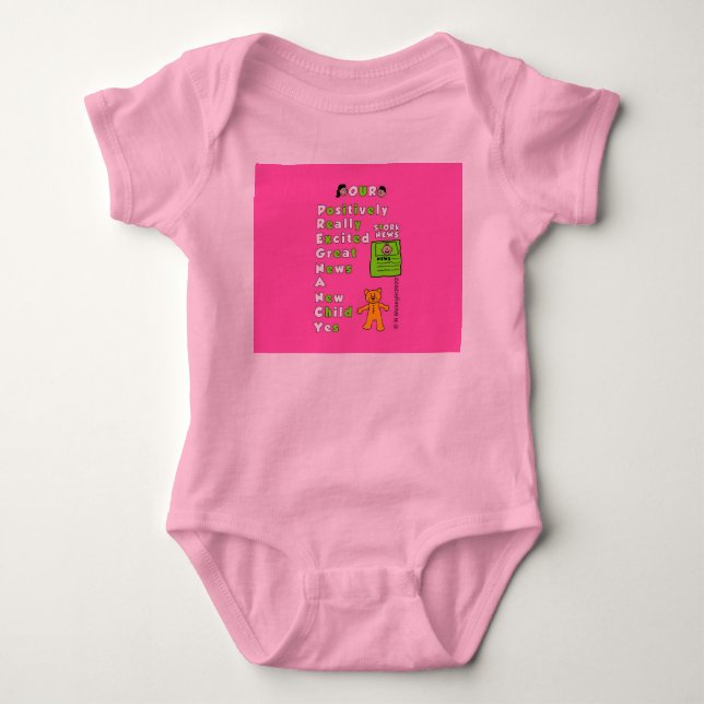 Para Bebê Body Vestido com Acrônimo de Gravidez Fundo Rosa M (Frente)