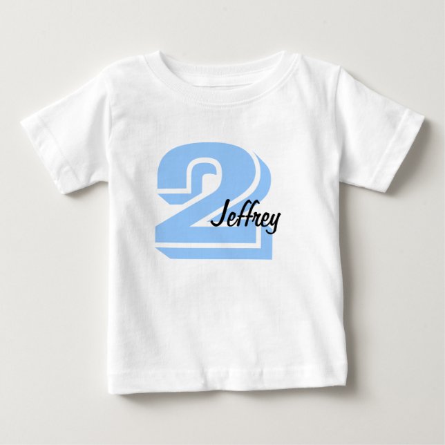 Para Bebê Camiseta Azul e Preto e Idade (Frente)