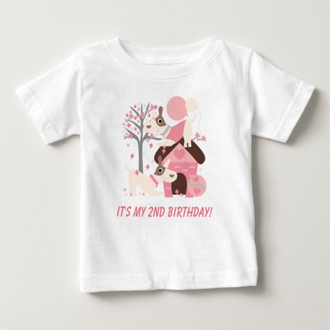 Para Bebê Camiseta de aniversário de cachorros rosa-rosa per (Frente)