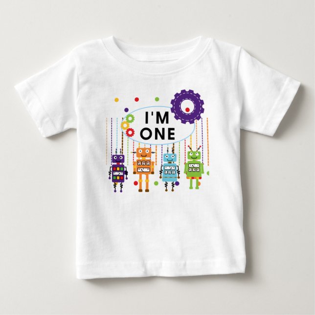 Para Bebê Camiseta e presentes do aniversário do robô (Frente)