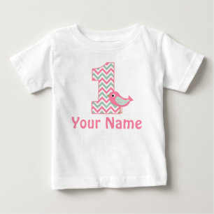 Para Bebê Camiseta Personalizada de Pássaro Verde Rosa-prime