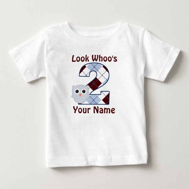 Para Bebê Camiseta Personalizada do segundo aniversário Owl (Frente)