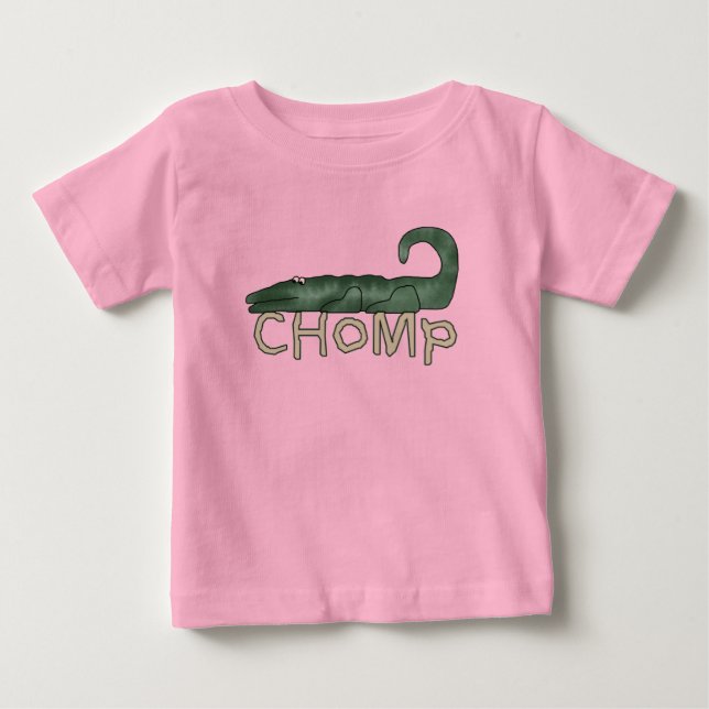 Para Bebê Chomp o camiseta e os presentes do jacaré (Frente)