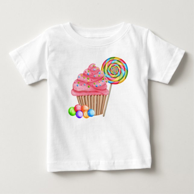 Para Bebê Cupcakes e Camiseta de Aniversário do Candy (Frente)