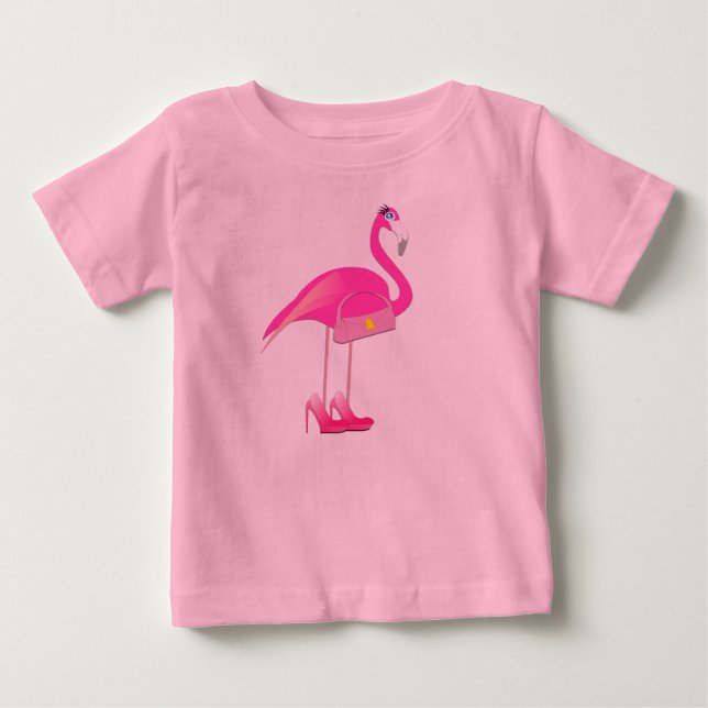 Para Bebê Flamingo rosa -  de camiseta do Baby Fine Jersey (Frente)