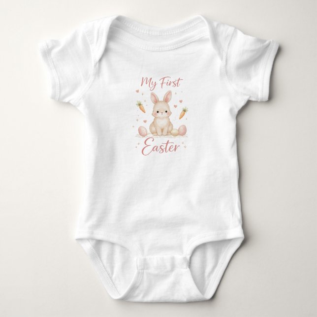 Para Bebê Meu Primeiro Body de Páscoa, Coelhinho Fofo de Pás (Frente)