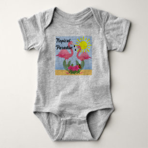 Para Bebê Tropical Paraíso Rosa Flamingo - Baby Jersey Body