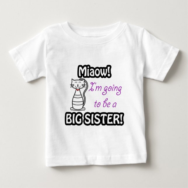 Para Bebê Vou ser uma camiseta de gato irmã mais velha (Frente)