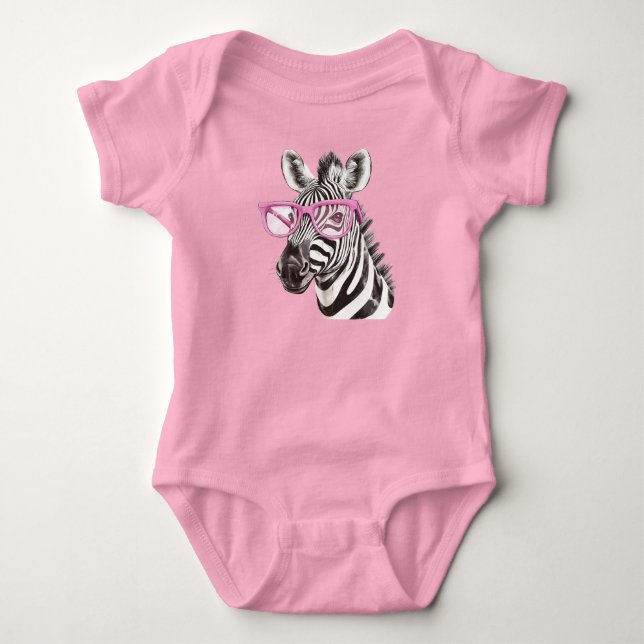 Para Bebê Zebra com macacão e body de óculos rosa (Frente)