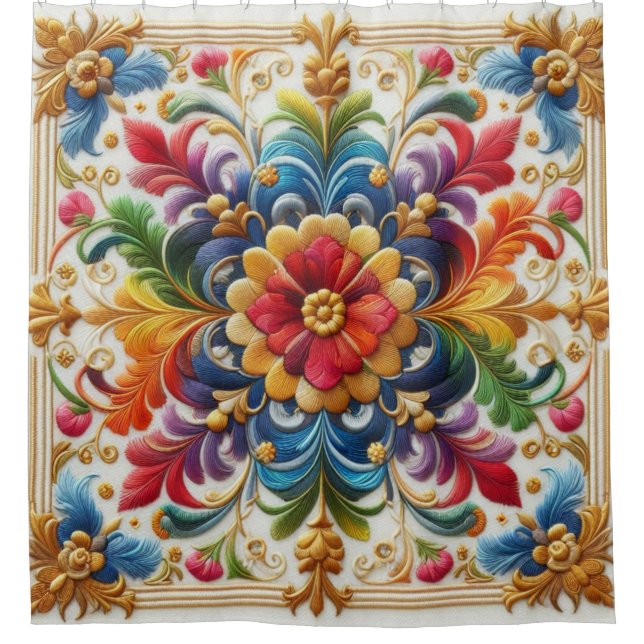 Para Box Chá Cortina Arco-Íris Flores Bordados (Frente)