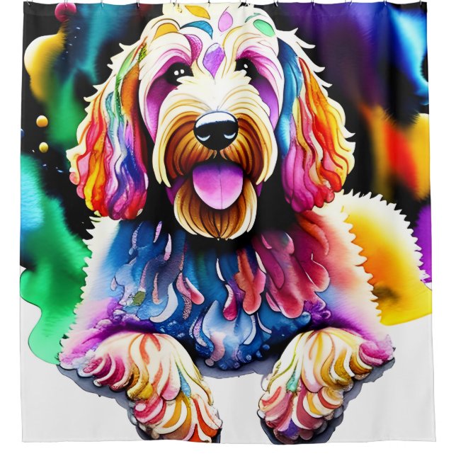 Para Box Chá de Goldendoodle Cortina "Cachorro Feliz" (Frente)