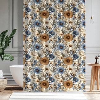 Para Box Cortina Azul Floral Boêmia Azul Pó