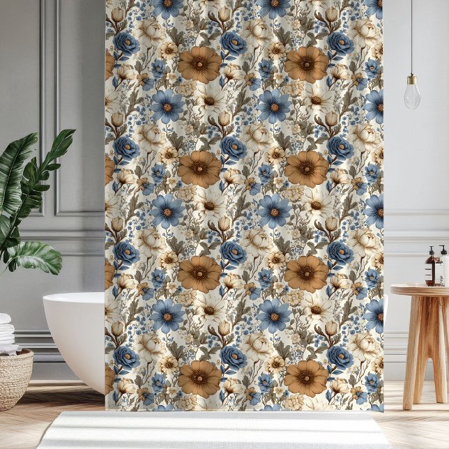 Para Box Cortina Azul Floral Boêmia Azul Pó (Brown Blue Floral Bohemian Powder Blue Curtain

)