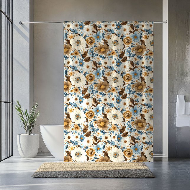Para Box Cortina Boêmia Opulenta Flores Azuis Terracota (Terracotta Blue Flowers Opulent Bohemian Curtain

)