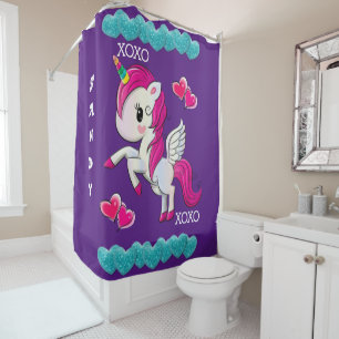 Para Box Cortina chá Corações Azuis Roxo Unicorn