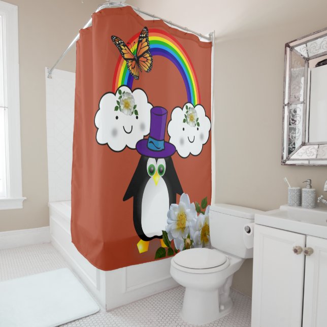 Para Box Cortina chá Pinguim Borboleta Floral Arco-Íris (In Situ)