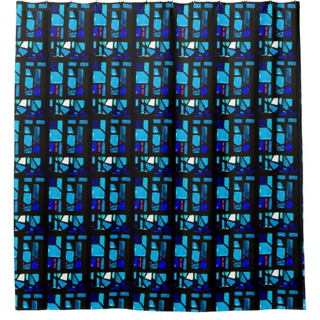 Para Box Cortina de Banheiro de Vidro Manchado Azul #2 (Frente)