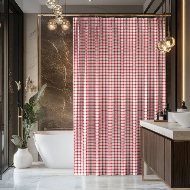 Para Box Cortina de Banheiro Xadrez Vermelha e Preta Decora (New Home Décor Red Black Plaid Shower Curtain)
