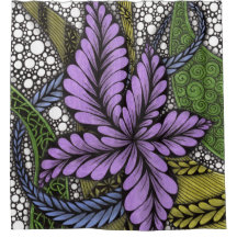 Cortina de Banho Artsy Purple Floral Zen Doodle