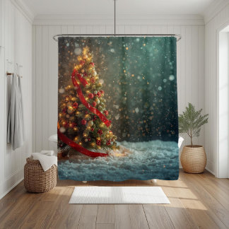 Para Box Cortina de Banho Árvore de Natal Elegante