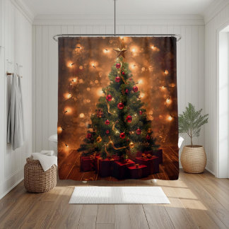 Para Box Cortina de Banho Árvore de Natal Rústica