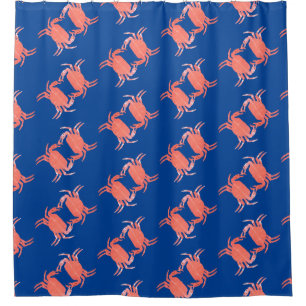 Para Box Cortina de Banho Azul com Padrão de Caranguejo