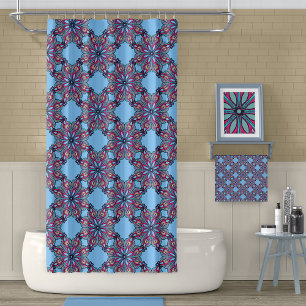 Para Box Cortina de Banho Boho Bloom em Azul Céu