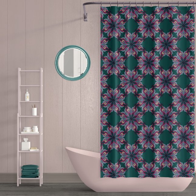 Para Box Cortina de Banho Boho Bloom em Verde Teal (Criador carregado)
