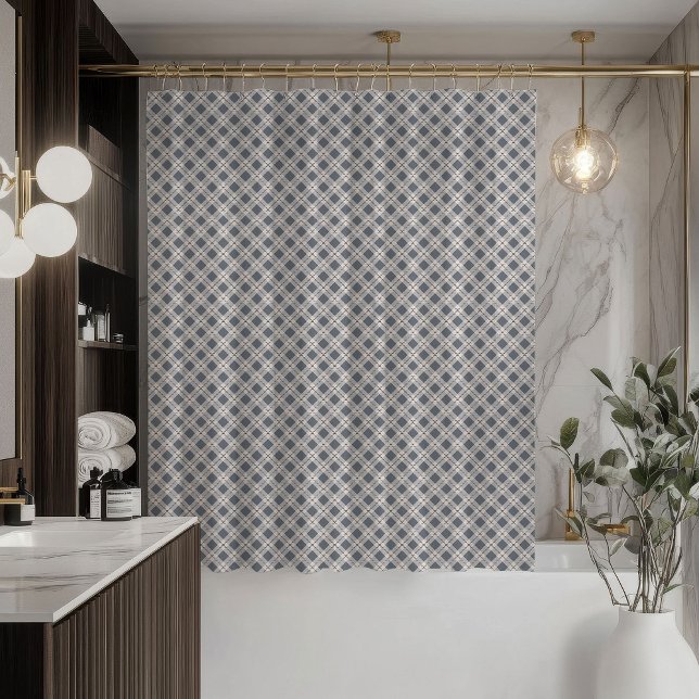 Para Box Cortina de Banho Cinza Chic Moderno Xadrez (Coral Grey Shower Curtain Modern Plaid Statement)