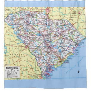 Para Box Cortina de Banho Colorida Mapa da Carolina do Sul