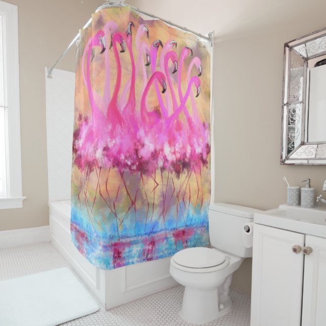 Para Box Cortina de Banho com Flamingos (In Situ)
