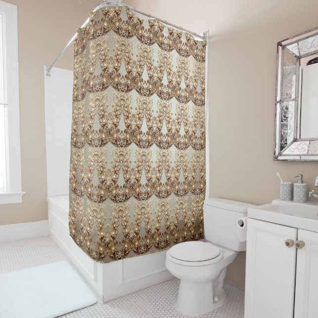Para Box Cortina de Banho com Floreio Dourado Ornamentado (In Situ)