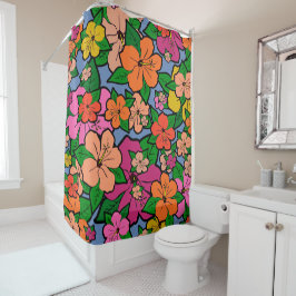 Para Box Cortina de Banho com Flores de Hibisco Multicolori