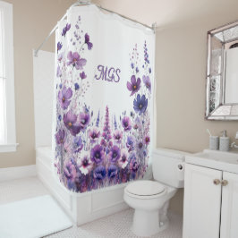 Para Box Cortina de Banho com Monograma Floral Hibisco Roxo