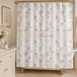 Para Box Cortina de Banho com Monograma Floral Rosa Persona