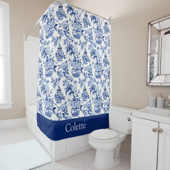 Para Box Cortina de Banho com Nome Monograma Chinoiserie Az (In Situ)