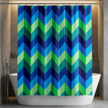 Cortina de Banho com Ombre Chevrons Azul Verde