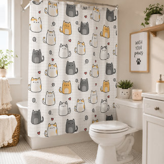 Para Box Cortina de Banho com Padrão de Gato Kawaii Fofa