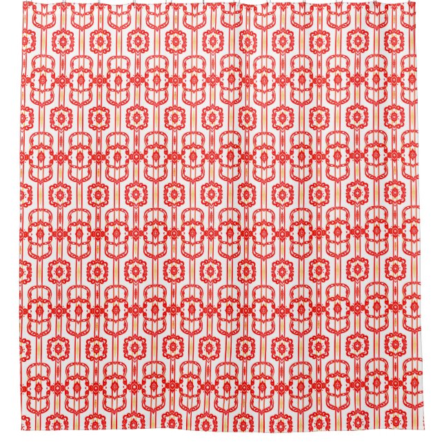 Para Box Cortina de Banho com Padrão Vermelho e Branco (Frente)