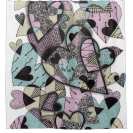 Para Box Cortina de Banho Corações Artsy Zentangle - P Româ