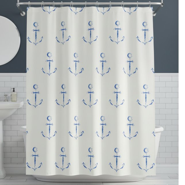 Para Box Cortina de Banho Costeira Náutica (simple minimalist elegant nautical anchor beach house shower curtain)
