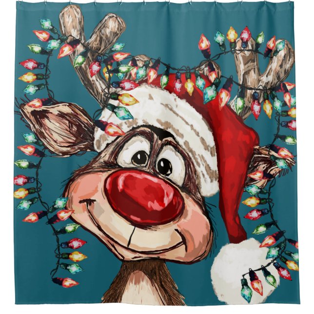 Para Box Cortina de Banho de Natal Rena Festiva (Frente)